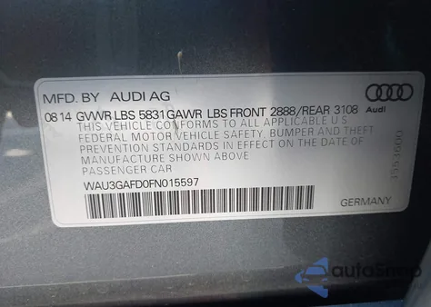 2015 Audi A8 L 3.0T z USA, uszkodzony, nr VIN WAU3GAFD0FN015597